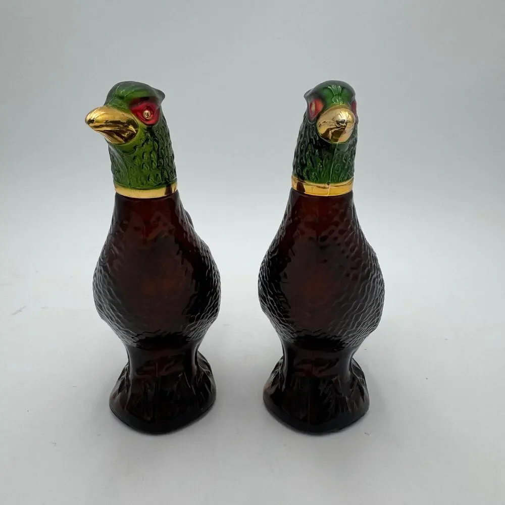 Set of 2 Vintage Avon Pheasant Aftershave Glass Bottles